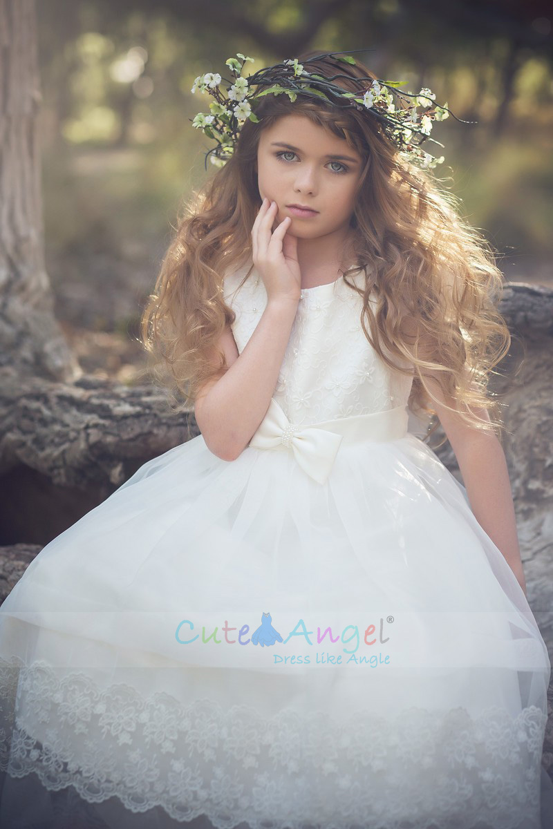 Lace Party Dress with Organza Skirt and Cap Sleeves