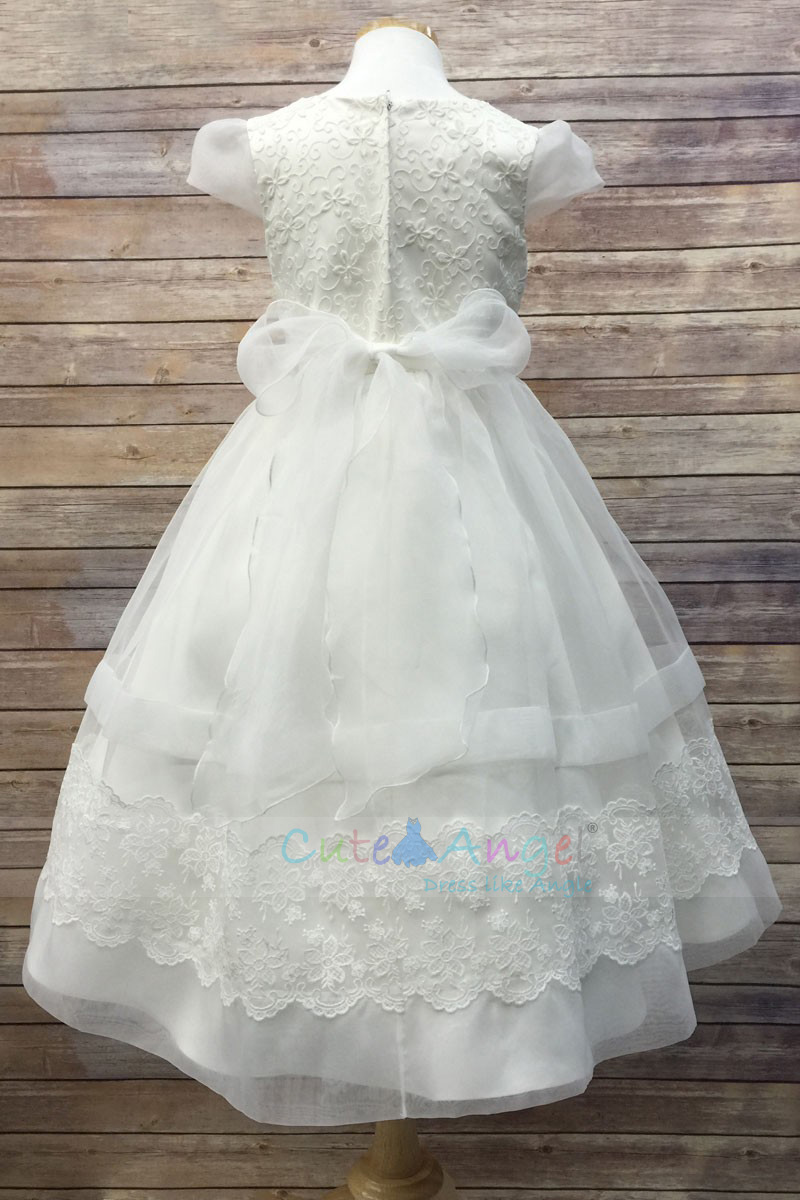 Lace Party Dress with Organza Skirt and Cap Sleeves