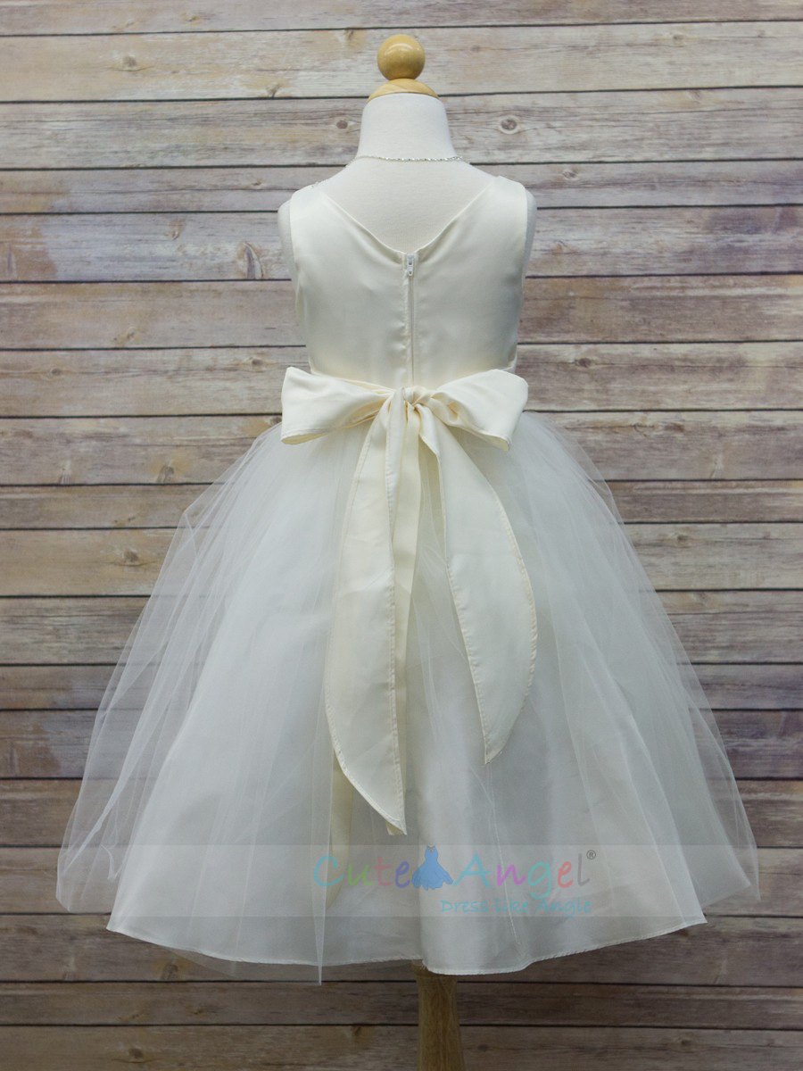 High Quality Dull Satin top with Tulle Skirt and Navette Shape Stone Sash Girl Party Dress