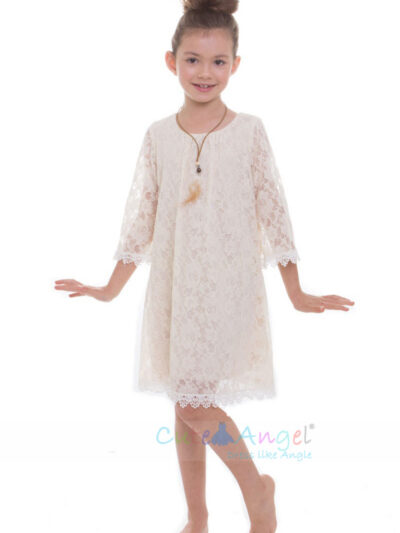 Vintage Inspired Lace Dress with 3/4 Sleeves Matching detachable necklace, Gold or Silver