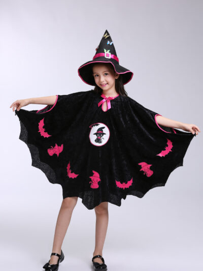 Witch Cloak with Hat and Pumpkin Bag
