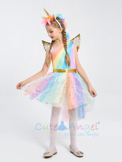 Rainbow Unicorn Dress with Wings and Headband Rainbow Unicorn Dress with Wings and Headband