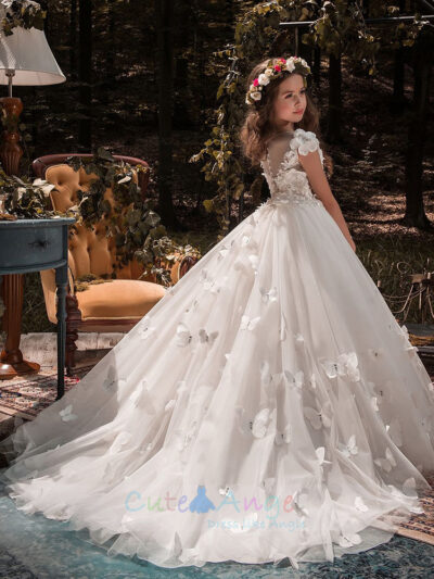 Lace Ball Gown Flower Girl Dress with Cap Sleeves Lace Ball Gown Flower Girl Dress with Cap Sleeves