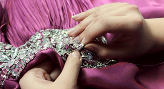 Beading sewn by hand